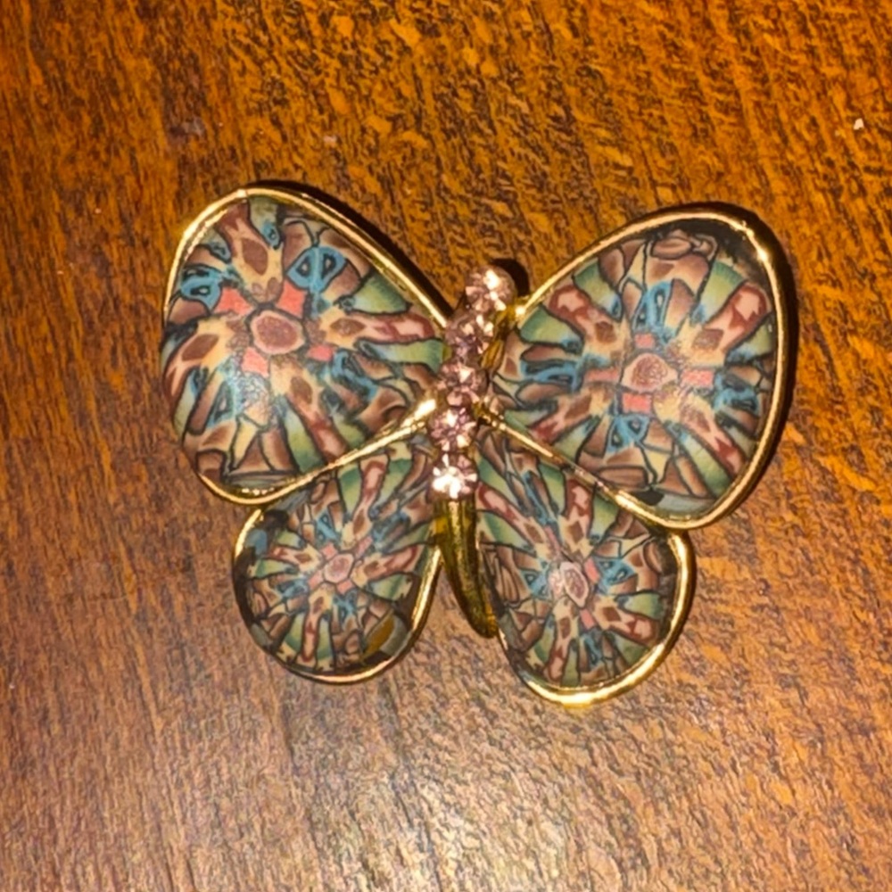 Vintage Butterfly Brooch / kaleidoscope effect made of enamel/resin